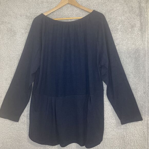Diane Gilman Top Womens 3X‎ Blue Peplum Long Sleeve Pullover Stretch Lightweight - Picture 8 of 10